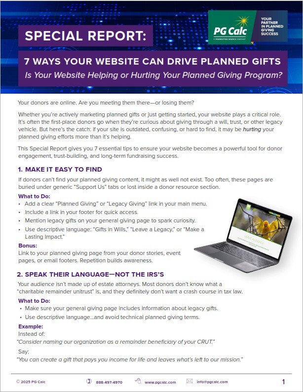 PG Calc Special Report: 7 Ways Your Website Can Drive Planned Gifts
